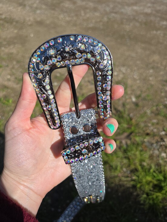 Silver Flower Buckle Rhinestone Belt New Western Rodeo Belt Small main image 10